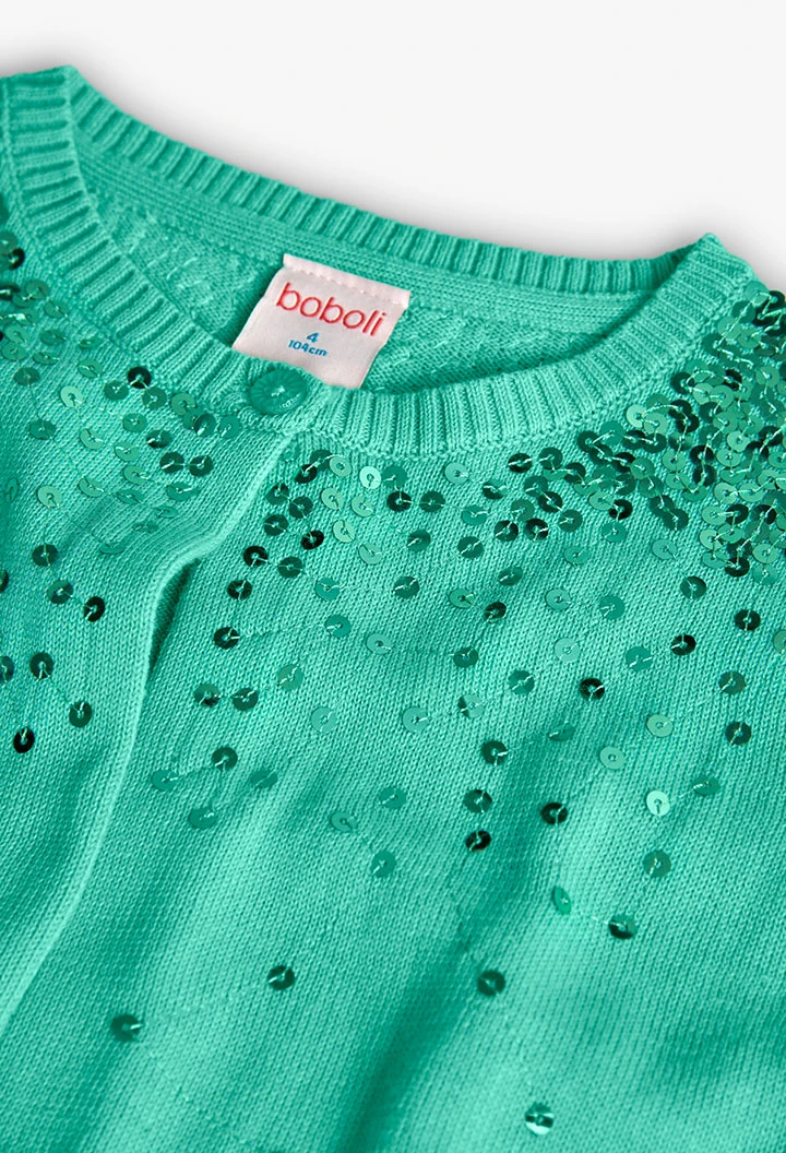 Casaco de tricô para menina em cor verde com design de brilhos