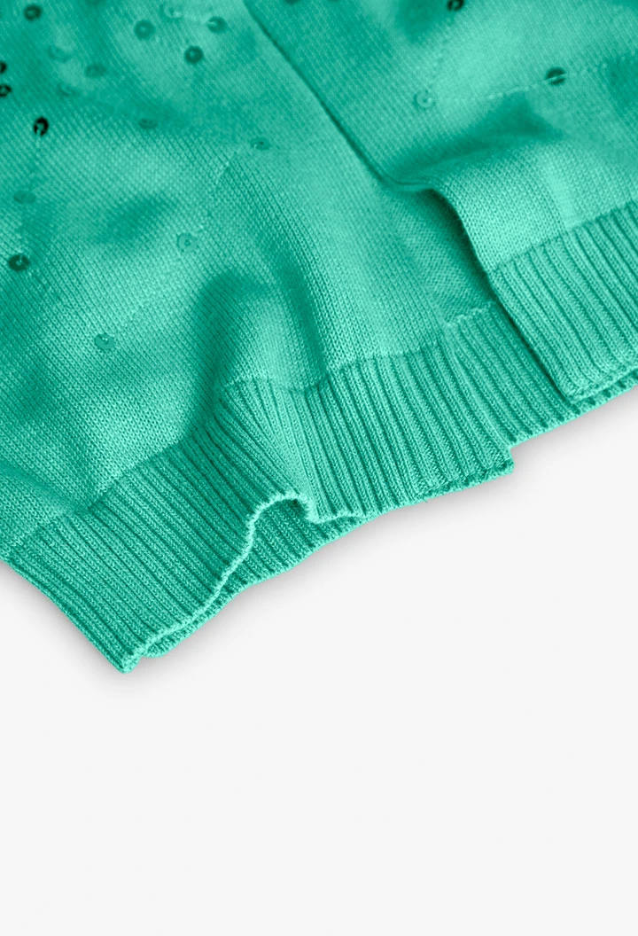 Casaco de tricô para menina em cor verde com design de brilhos