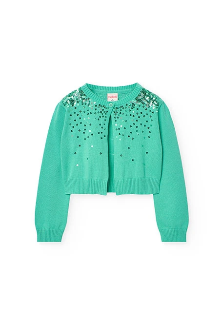 Casaco de tricô para menina em cor verde com design de brilhos