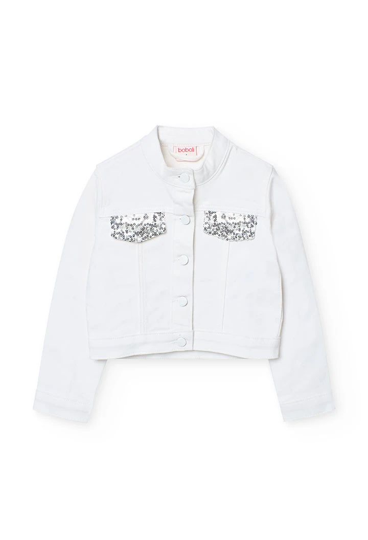 Veste en sergé extensible pour fille en couleur blanche
