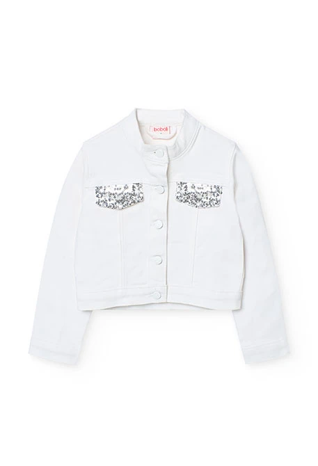 Cazadora de sarga elástica para niña en color blanco
