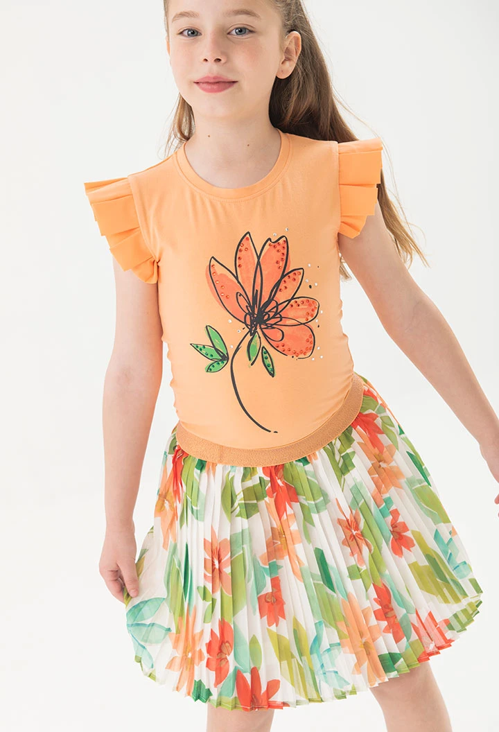 Camiseta de punto para niña en color naranja