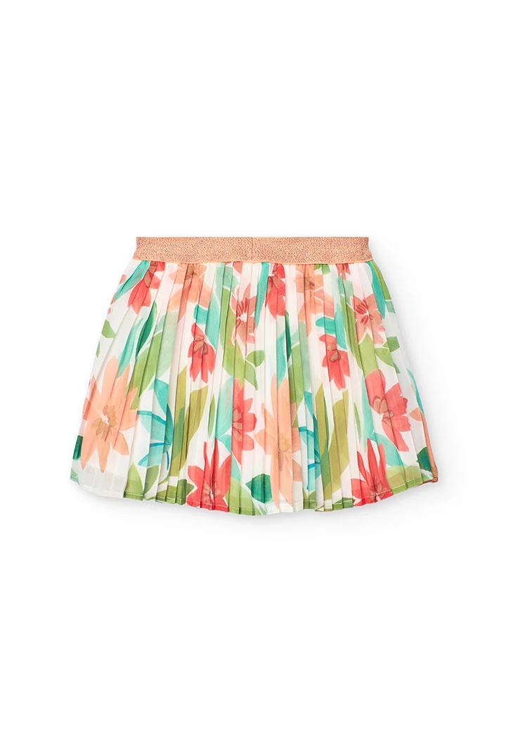 Saia de chiffon plissada para menina com estampado de flores