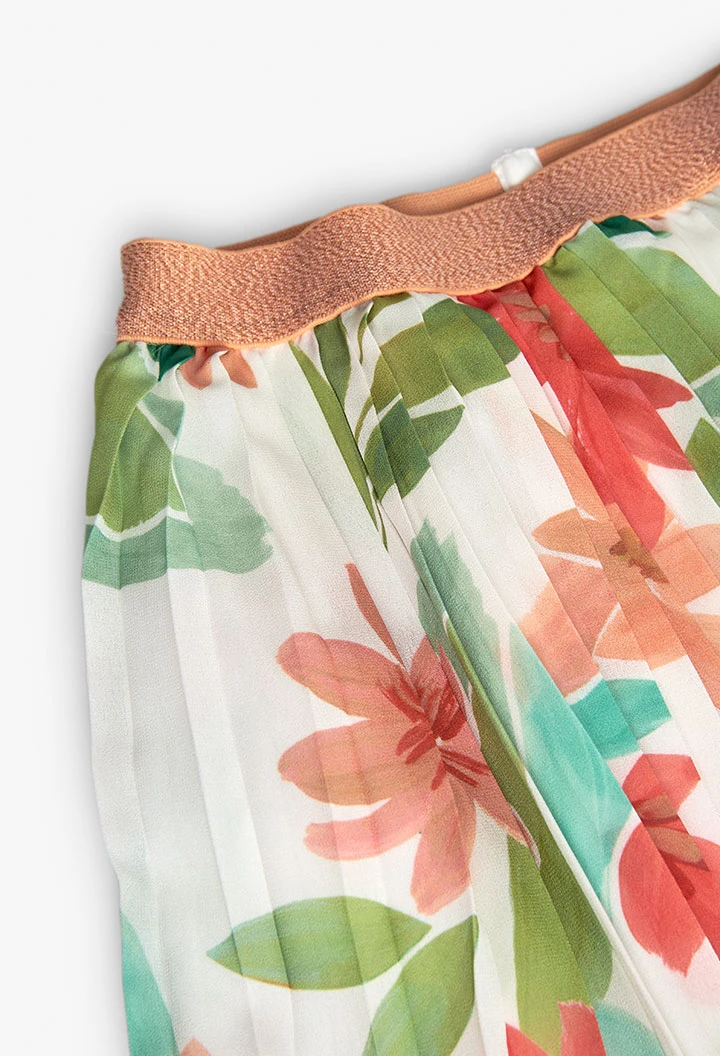 Saia de chiffon plissada para menina com estampado de flores