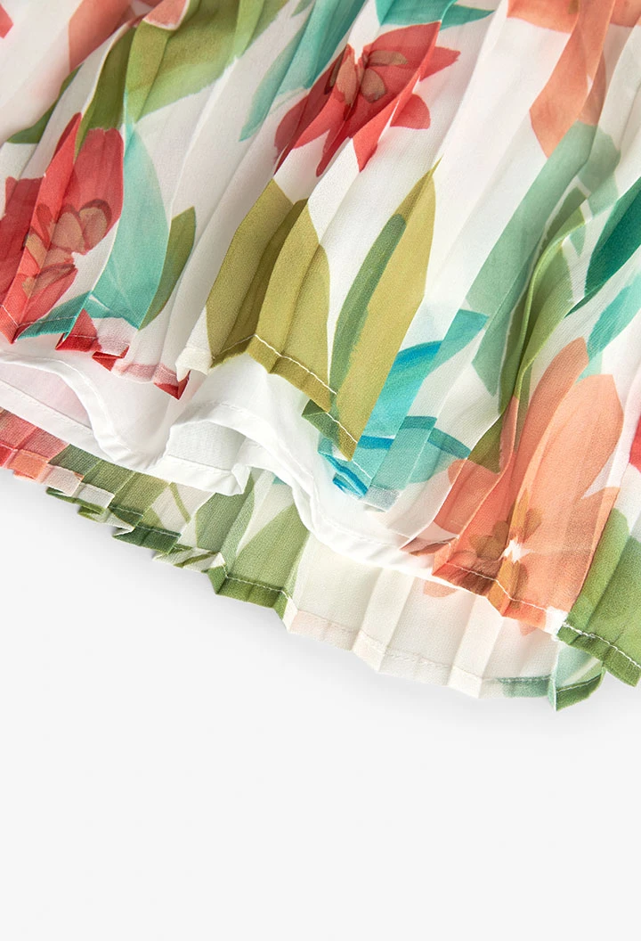 Saia de chiffon plissada para menina com estampado de flores
