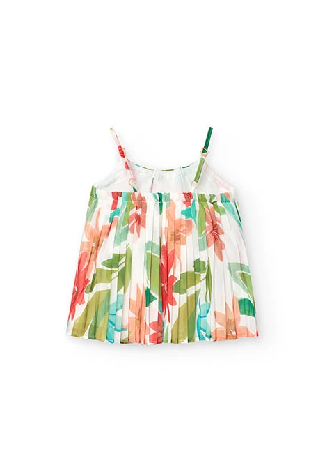 Blusa de chiffon plissada para menina com estampado de flores