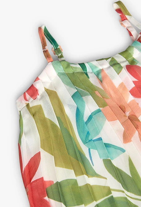 Blusa de chiffon plissada para menina com estampado de flores