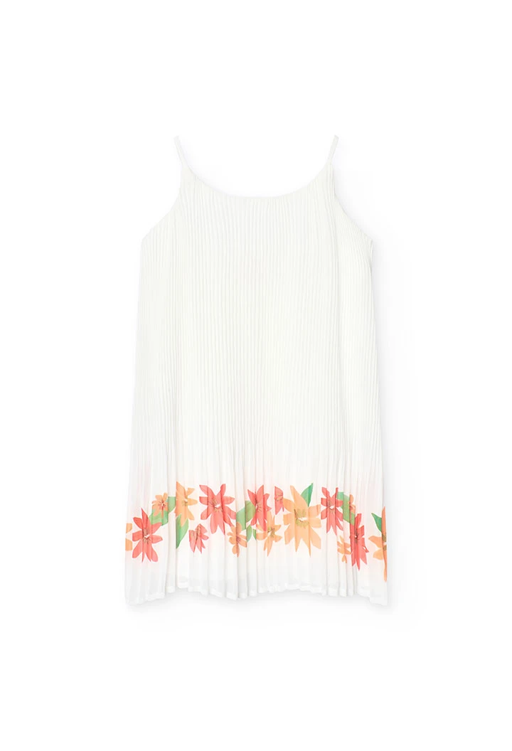 Robe en mousseline plissée pour fille de couleur blanche.