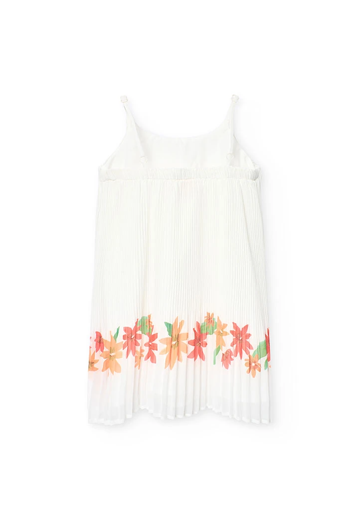 Robe en mousseline plissée pour fille de couleur blanche.