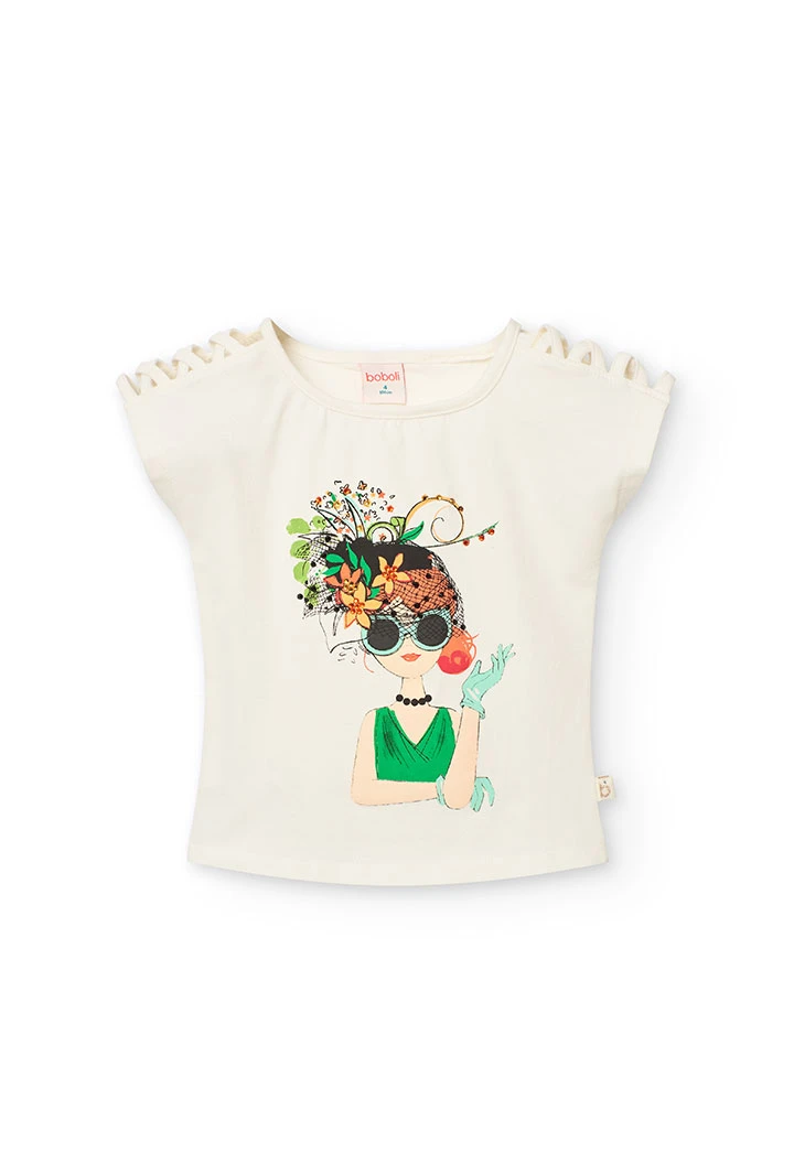 T-shirt en tricot pour fille en couleur blanche.