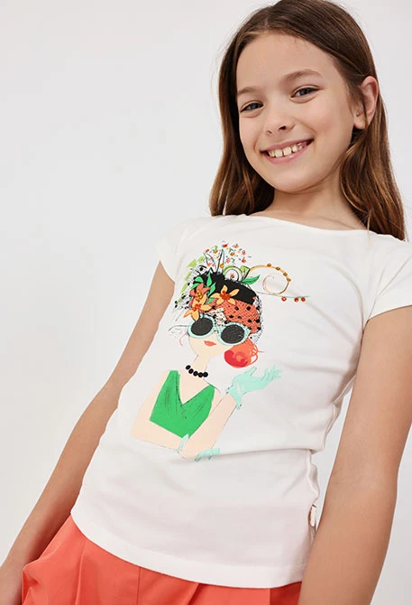 Camiseta de punto para niña en color blanco