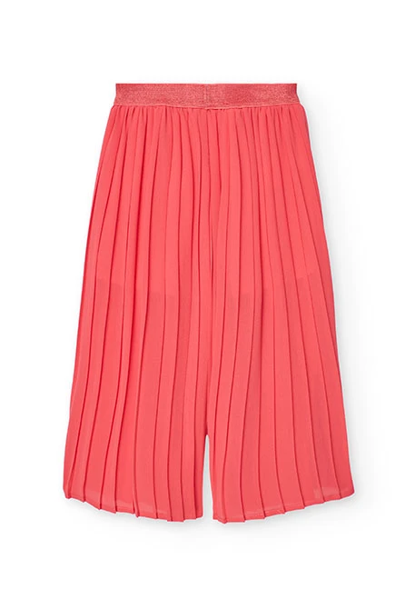 Pleated chiffon trousers for girls in red.