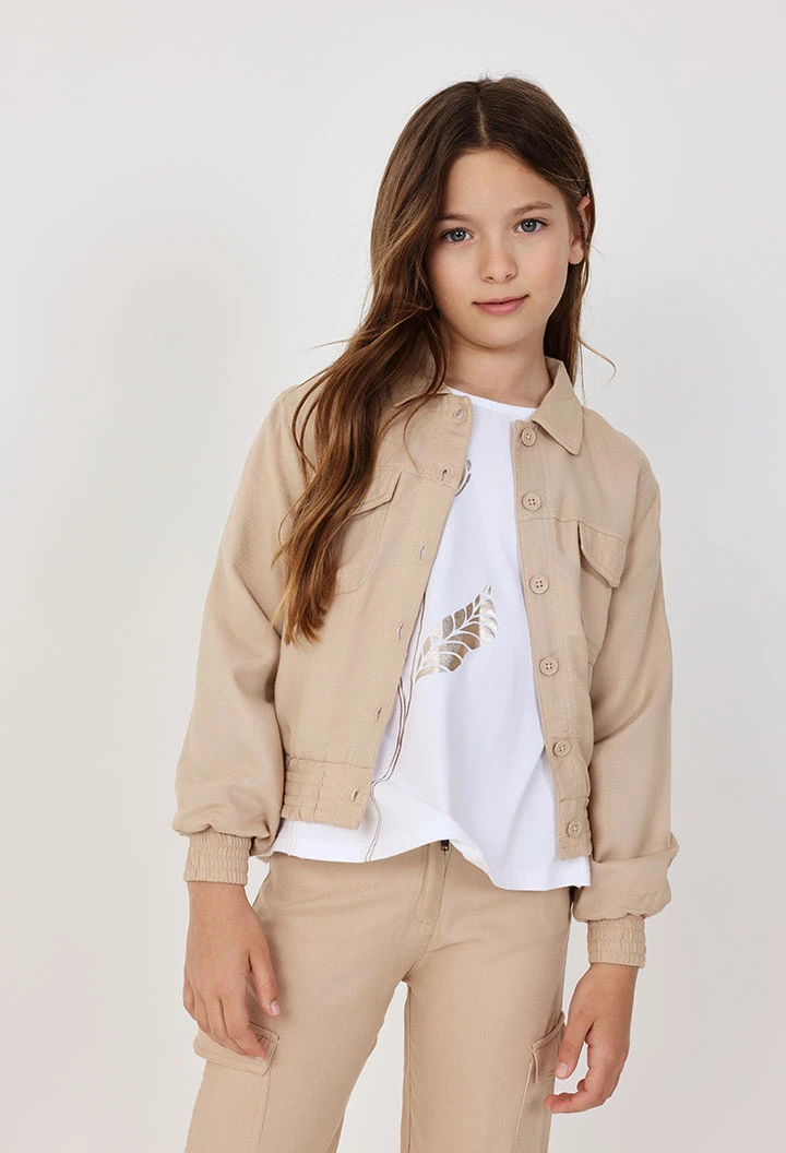 Girls viscose twill jacket in beige colour
