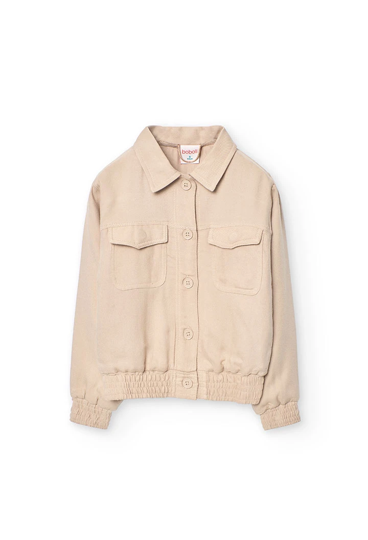 Girls viscose twill jacket in beige colour