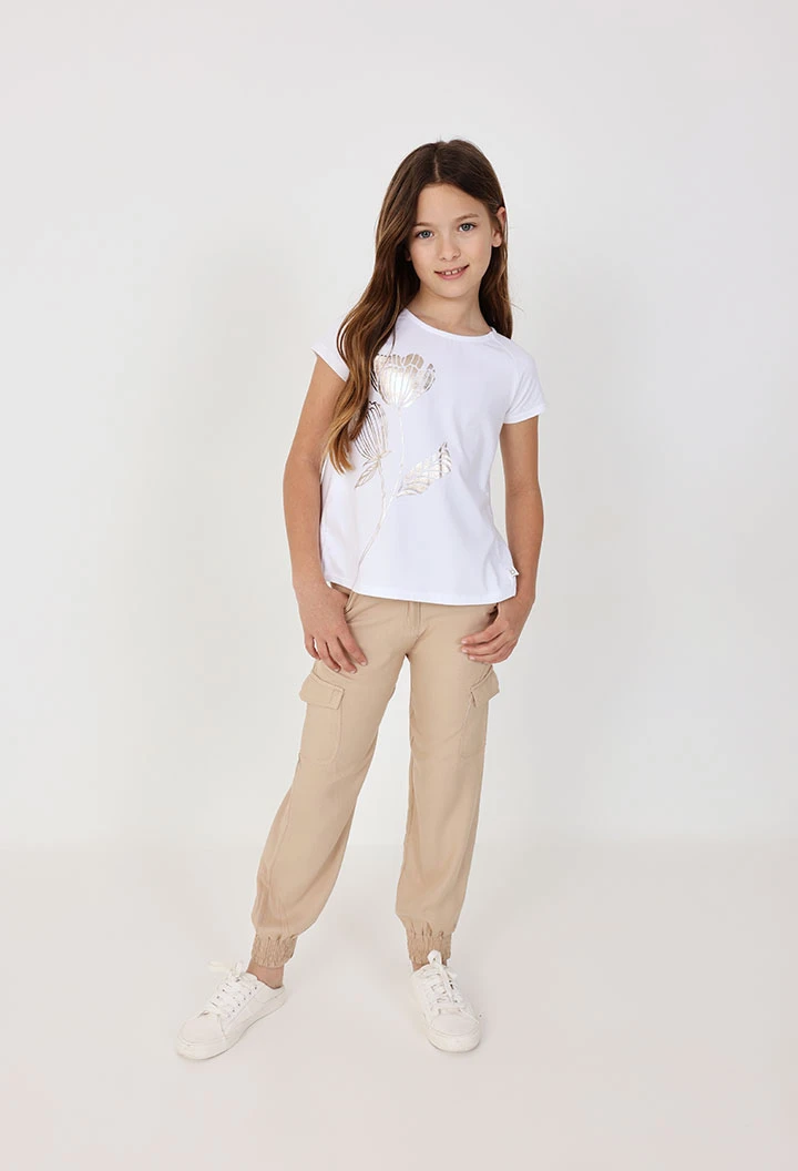 Pantaloni in twill per bambina di colore beige