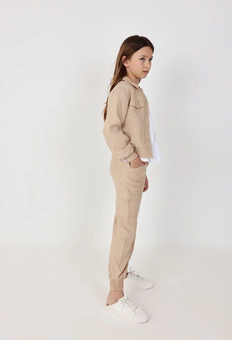 Girl's twill trousers in beige colour