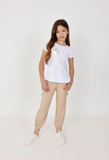 Girl's twill trousers in beige colour