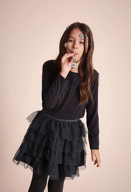 Grey tulle ruffle skirt