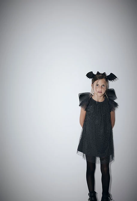Black tulle dress with shiny dots