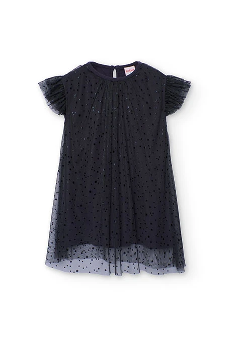 Schwarzes Tüllkleid mit glänzenden Punkten