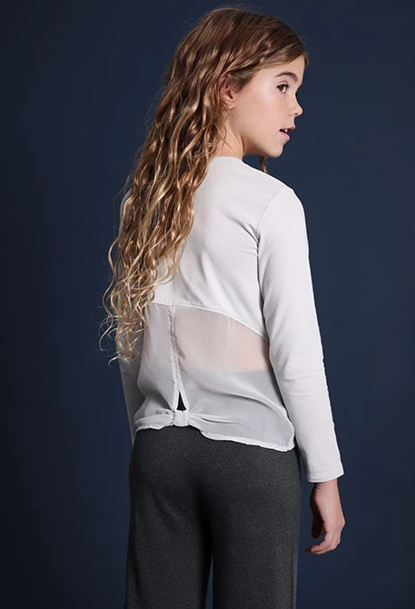 Camiseta niña de punto lazos gris