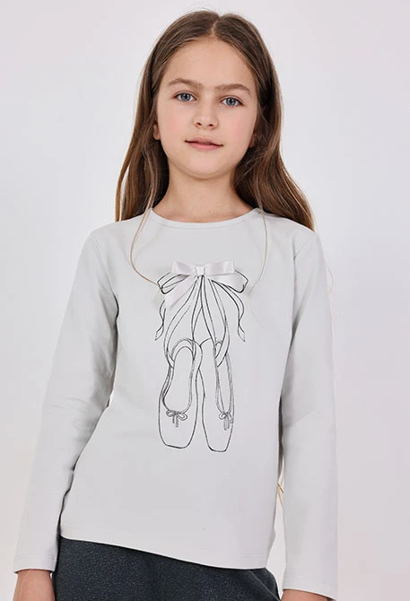 T-shirt fille en maille gris avec noeuds