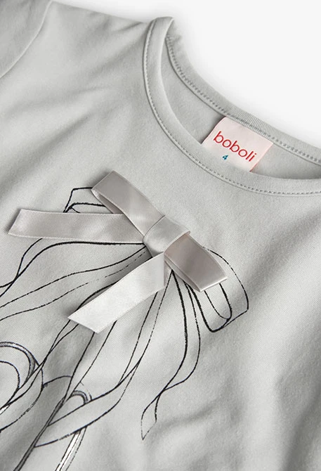Maglietta bambina a maglia fiocco grigia