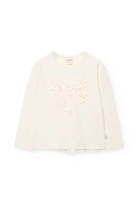 Girl´s ecru knit heart t-shirt