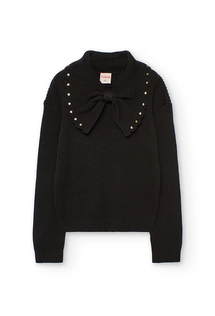 girl´s black knit jumper with bow
