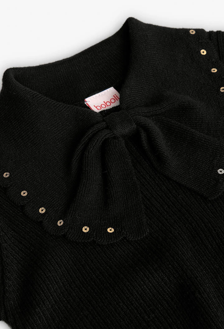 Pull en maille noir pour fille avec noeud