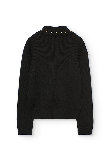 Mädchenpullover aus schwarzem Strick mit Schleife