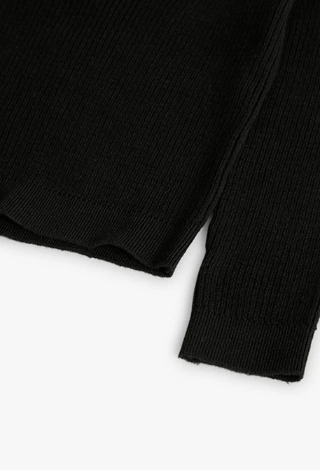Mädchenpullover aus schwarzem Strick mit Schleife