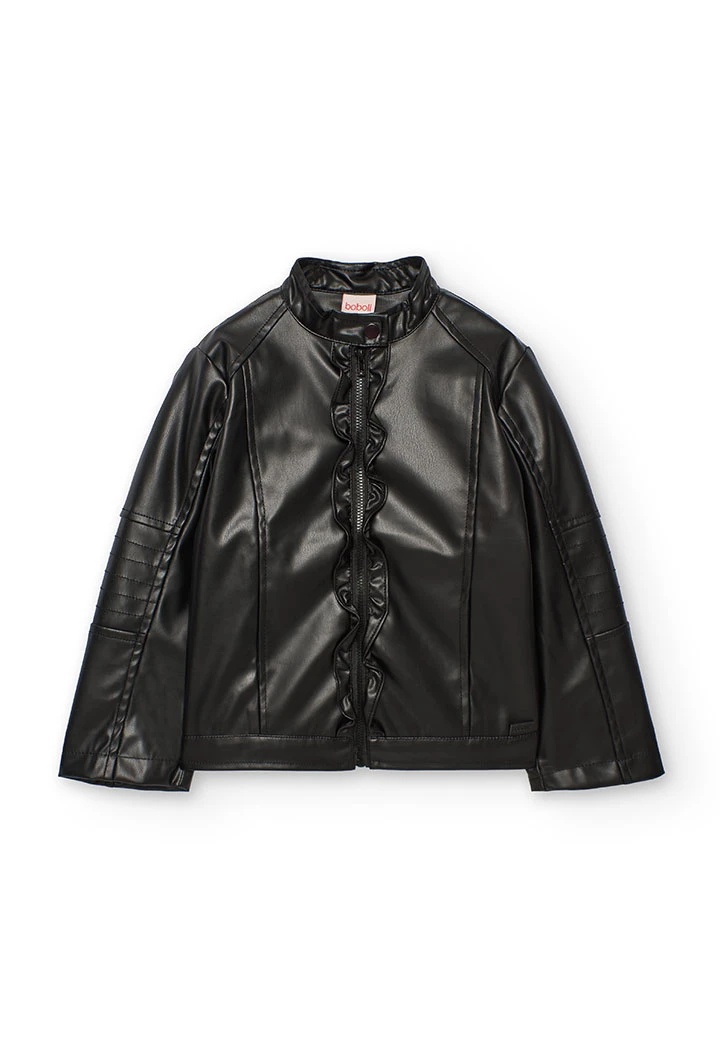 Veste fille simili cuir noir