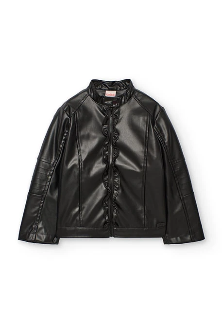 Mädchenjacke aus schwarzem Kunstleder