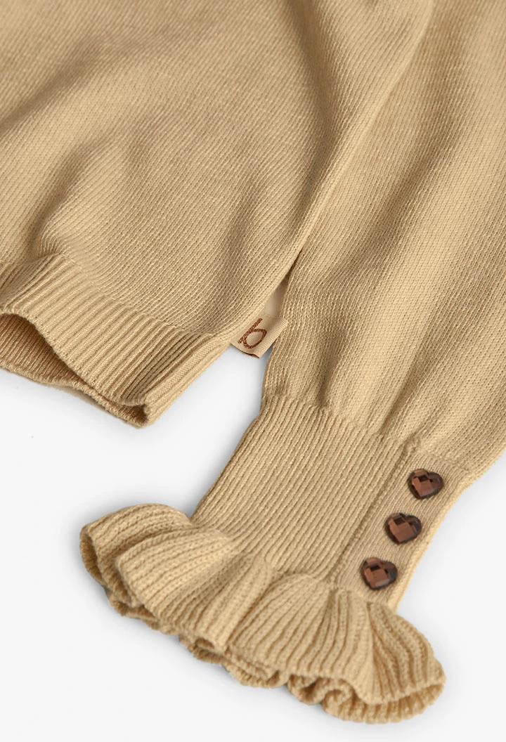 Pull en maille beige à coeurs pour fille