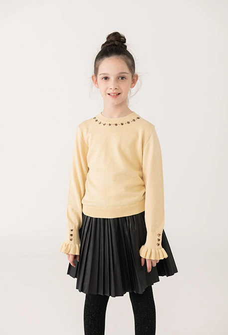 Jersey niña punto beige corazones