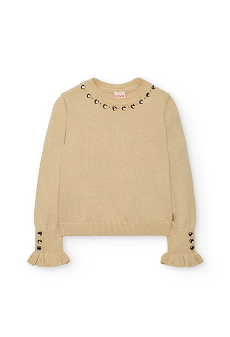 Maglione bambina beige con cuori lavorato a maglia