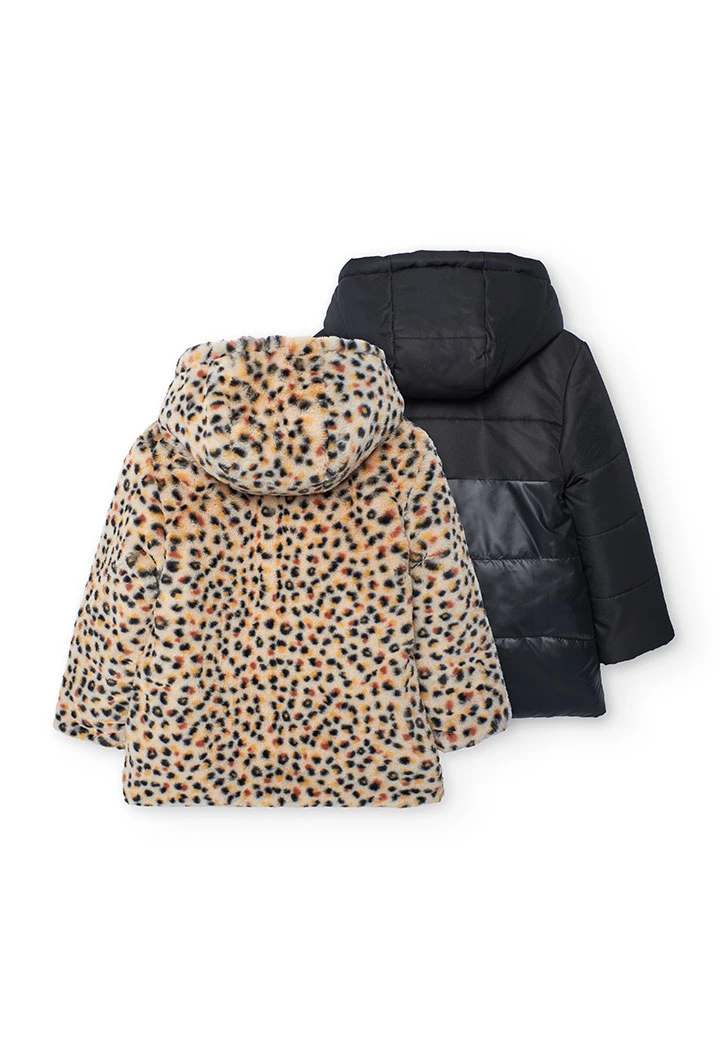 Parka menina reversível preto leopardo