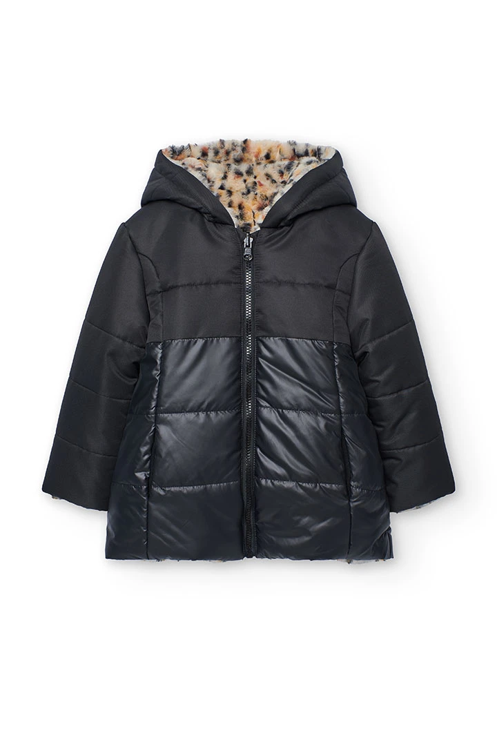 Reversible black leopard girl´s parka