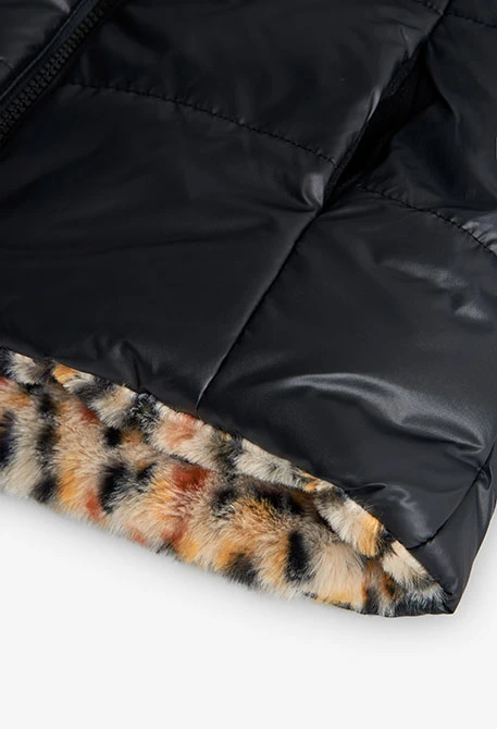 Parka menina reversível preto leopardo