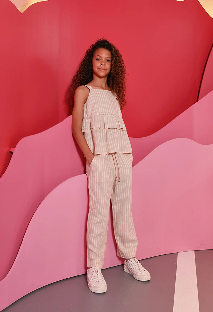 Pantalon fille en lin rayé