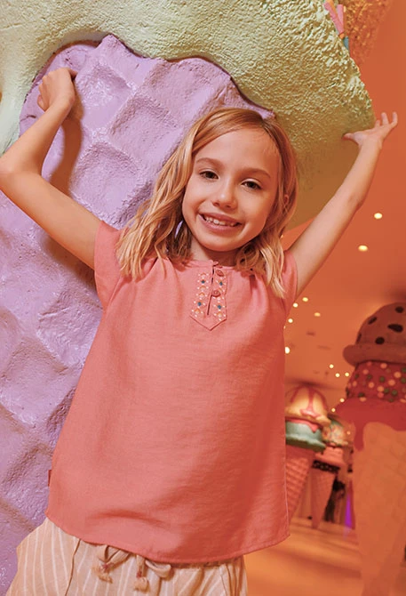 Chemise fille coton rose