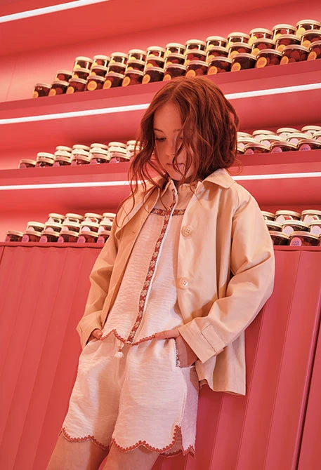 Veste fille en lin beige