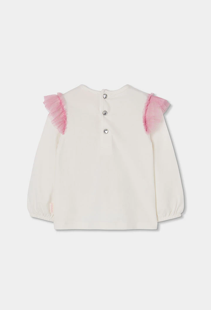 T-shirt en maille fille blanc cassé imprimé poupée avec tulle
