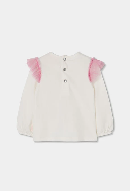 T-shirt en maille fille blanc cassé imprimé poupée avec tulle