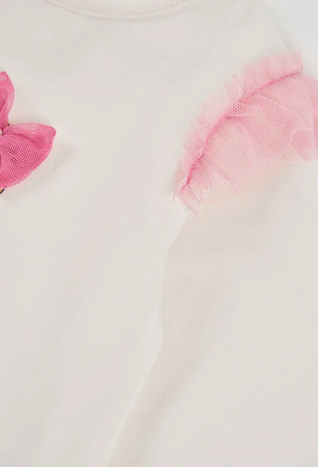 T-shirt en maille fille blanc cassé imprimé poupée avec tulle