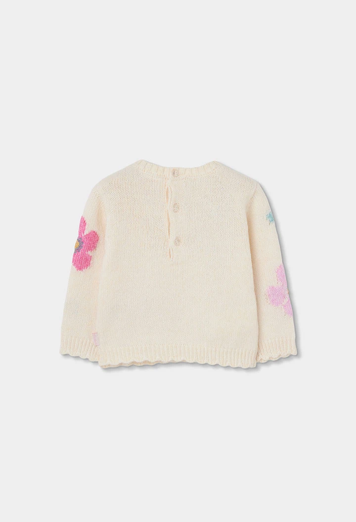 Pull fille blanc imprimé fleurs