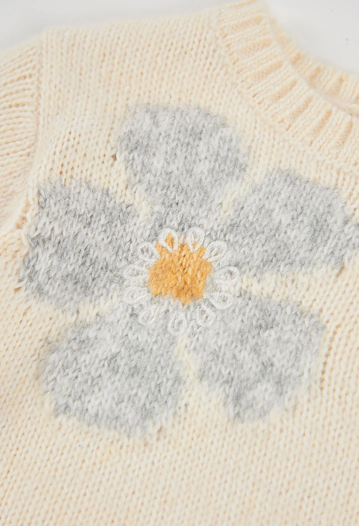 Pull fille blanc imprimé fleurs