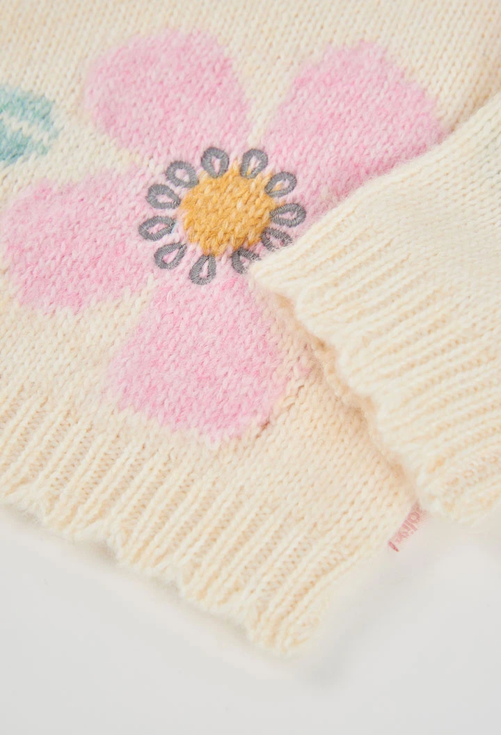 Pull fille blanc imprimé fleurs