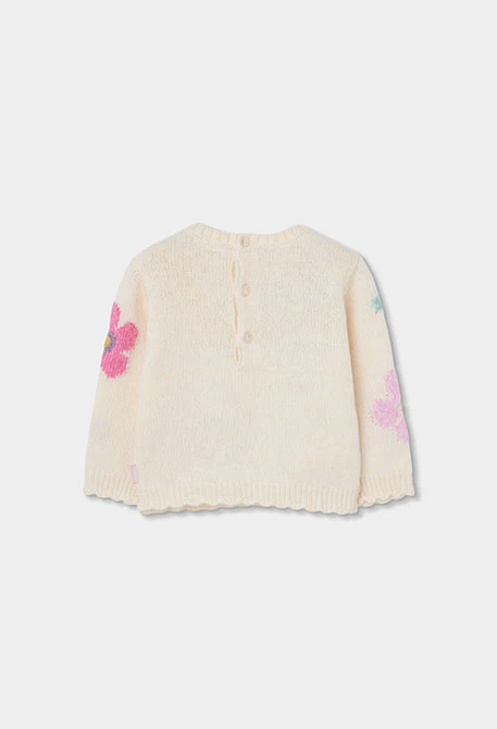 Pull fille blanc imprimé fleurs